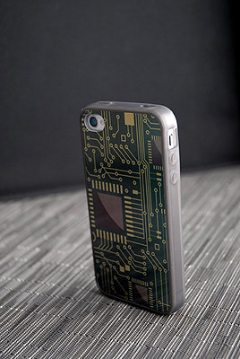 Iphone 4 Or 4s Metallic Computer Chip Grey Silicone Case